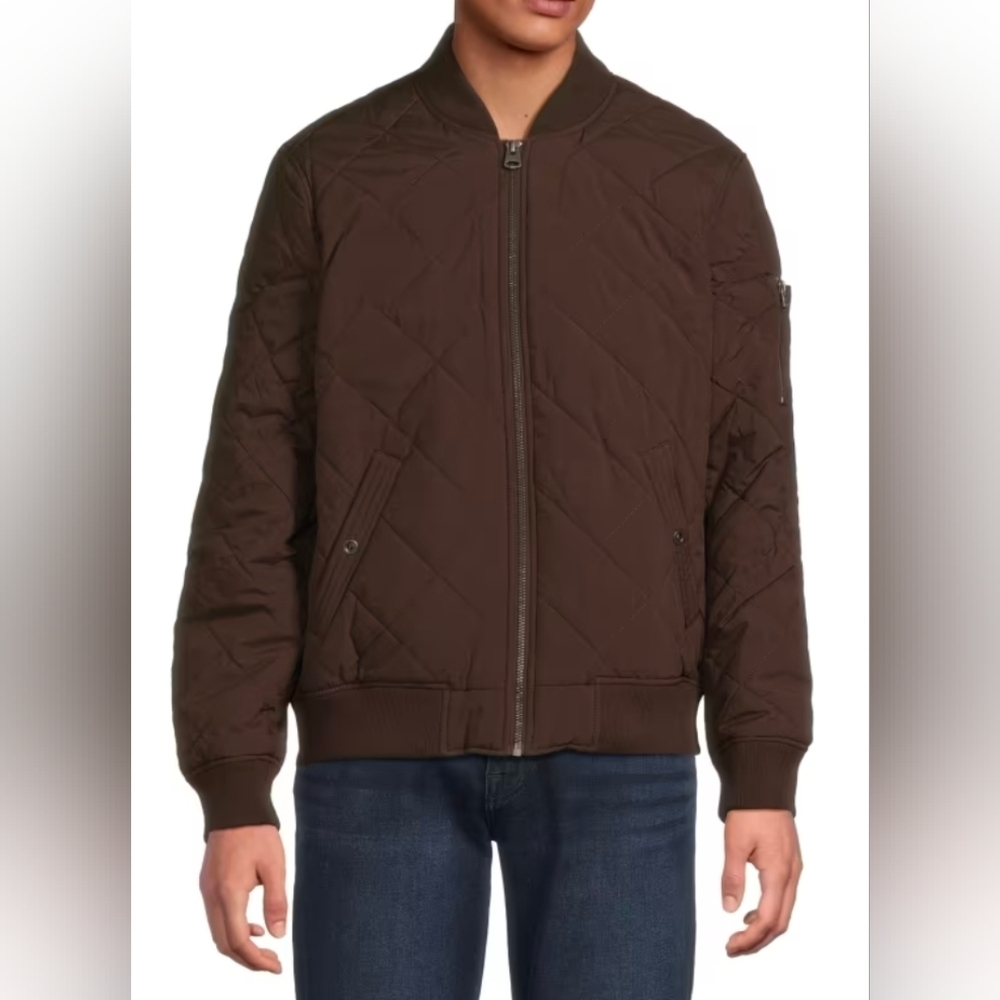 Levi's Size Small Mens Diamond Quilted Bomber Jacket Classic Fit Chocolate Brown